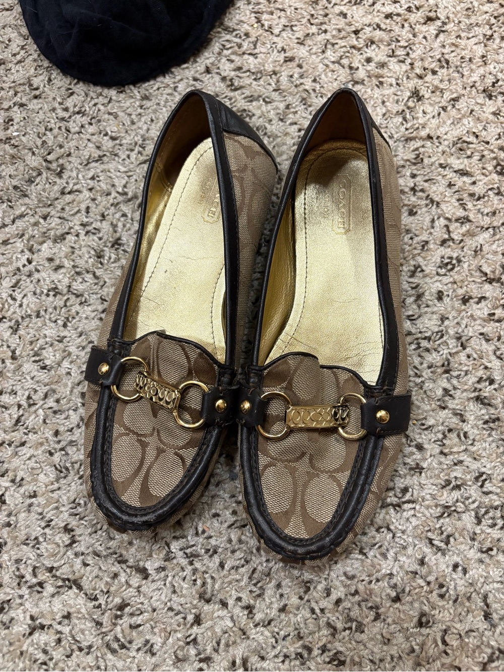 Coach Brown Signature Canvas Loafers with Gold Bit